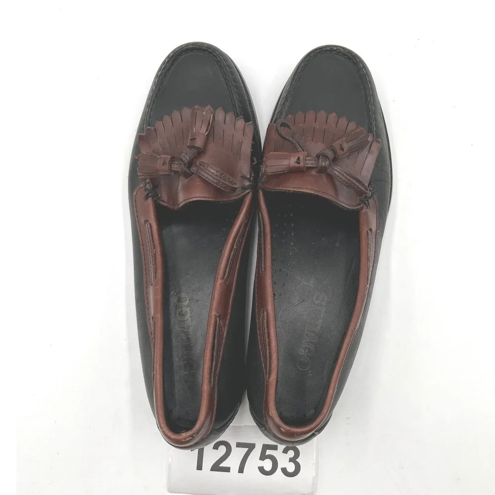 Sebago Handsewn Tassel Loafers Mens 11M Black Brown Leather Block Heels Shoes